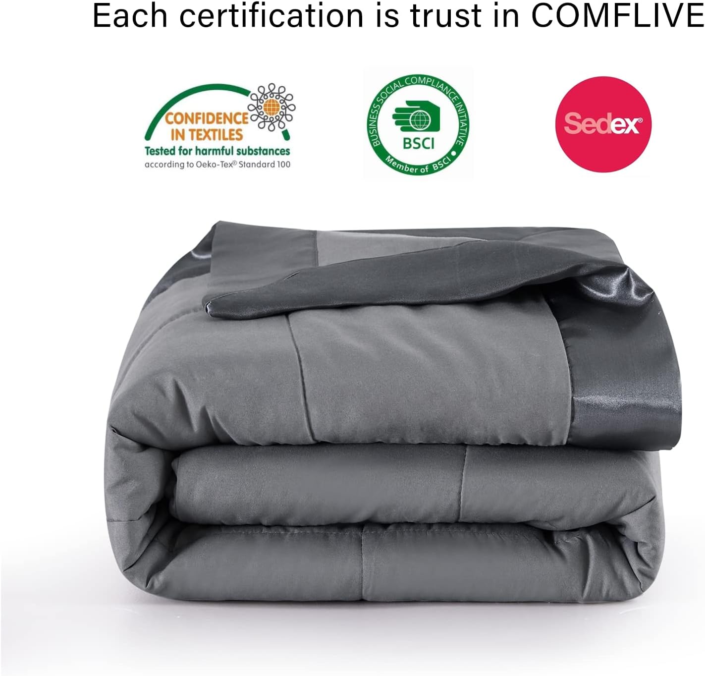COMFLIVE Down Alternative Blanket - Quilted Twin Blanket with Satin Trim Lightweight Fabric and Cozy - Spring Summer Comfort Soft (Charcoal, Twin)