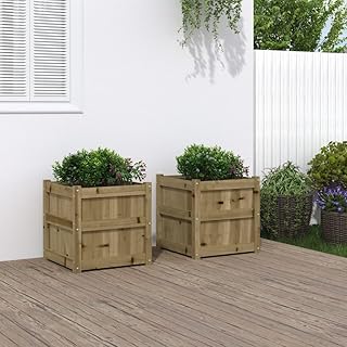 Generous Capacity Garden Planter Set - 2 pcs Pressure Treated Pinewood for DIY Outdoor Decor