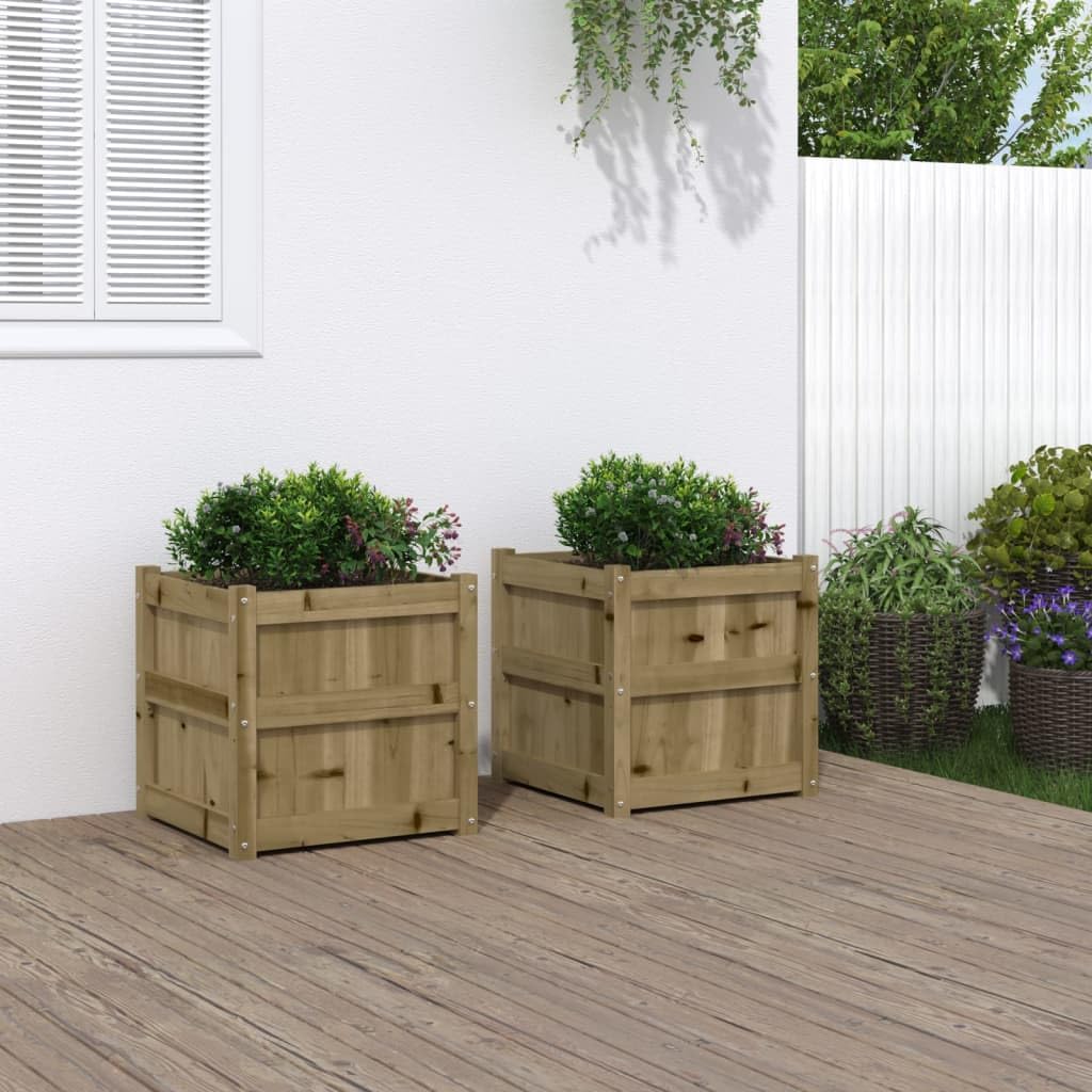 Fioriera in legno di pino impregnato in autoclave, 50 x 50 x 50 cm, 2 pezzi, resistente alle intemperie e al gelo, per giardino, balcone, terrazza, con drenaggio e serbatoio d'acqua per fiori