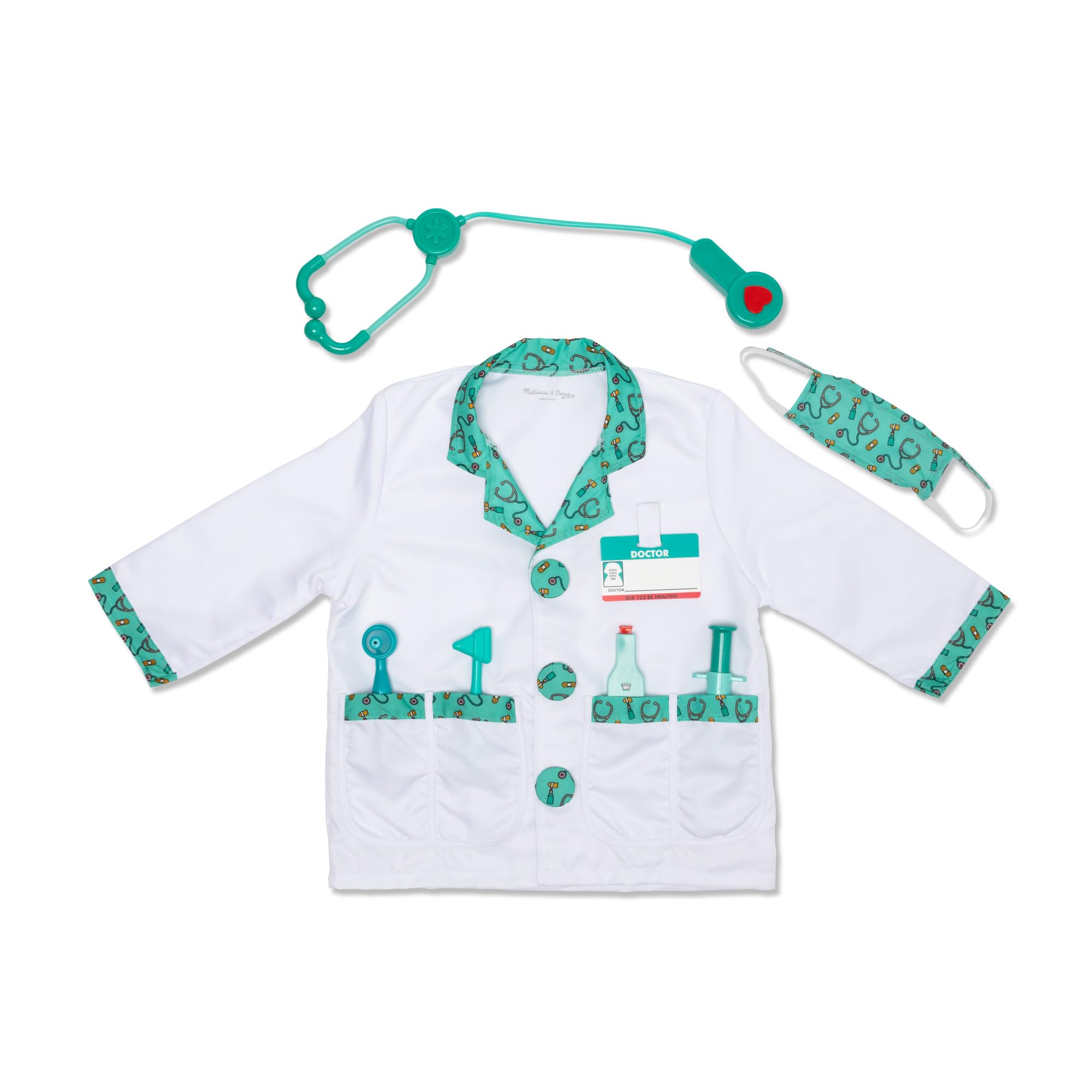 Melissa & Doug Costume da Dottore per Bambini - Camice Medico con Accessori Giocattolo, Costume Unisex, Gioco di Imitazione, Costumi di Halloween o Carnevale, Regalo per Bambini e Bambine, 3+ Anni
