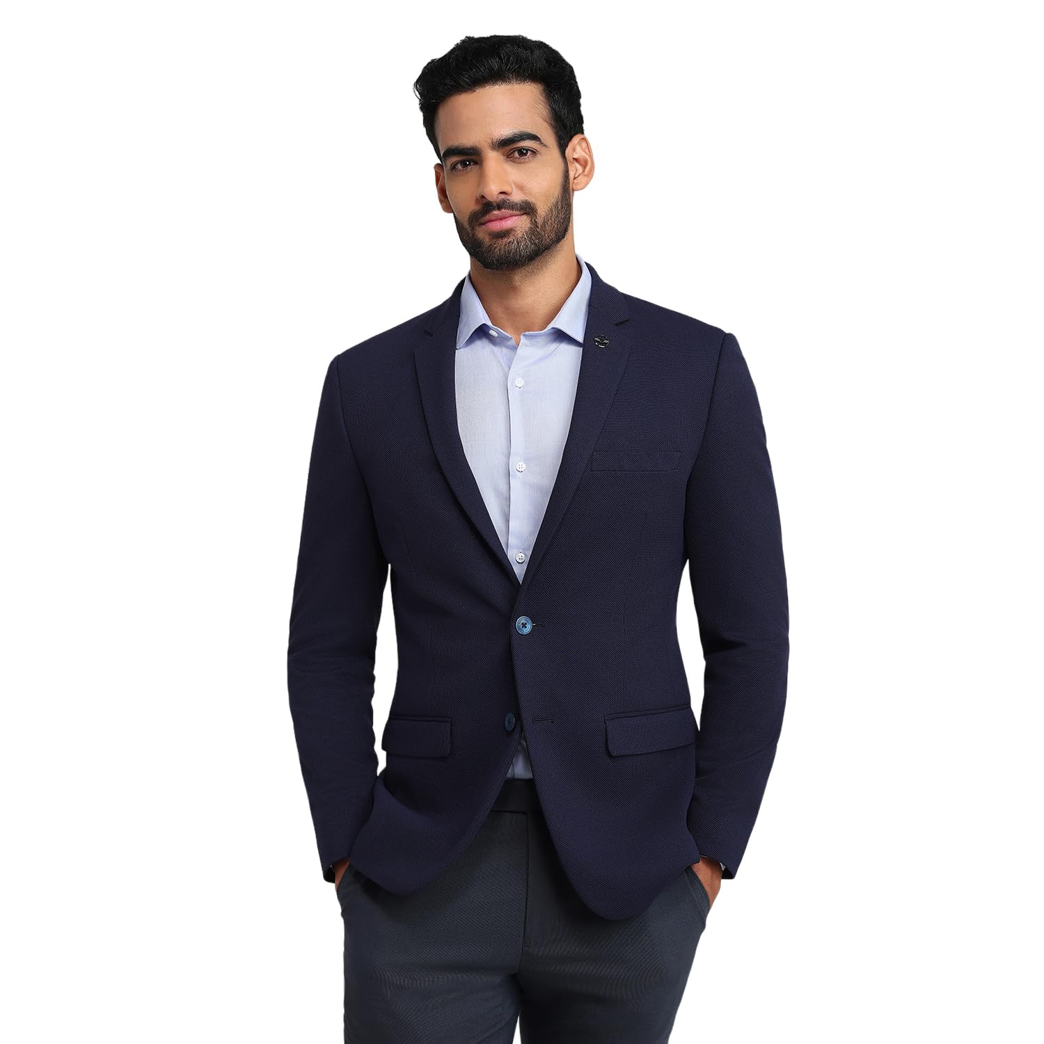 Men Super Slim Fit Solid Pattern Pure Polyester Notch Lapel Full Sleeve Formal Blazer-image-25