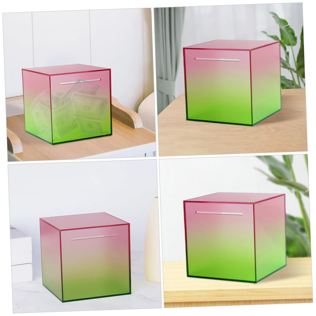 HOMSFOU Acryl Spardose Transparent mit Buntem Farbverlauf Münzglas für Haushaltsspartopf Leicht zu Reinigen als Geburtstagsgeschenk und Wohnaccessoire