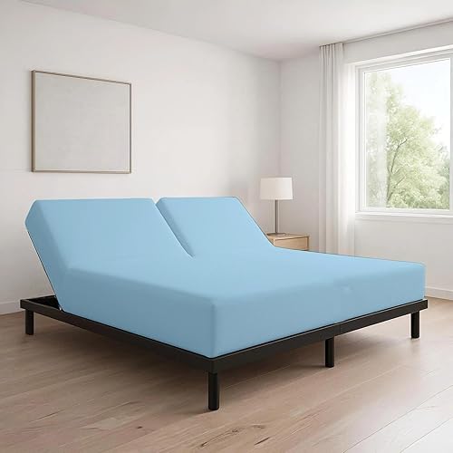 Miniatura 3 de Cottingon 1 Pieza Sábana Bajera Ajustable King con División Superior Solo para Camas Ajustables, 100% Algodón Egipcio Premium, 34 Pulgadas Media