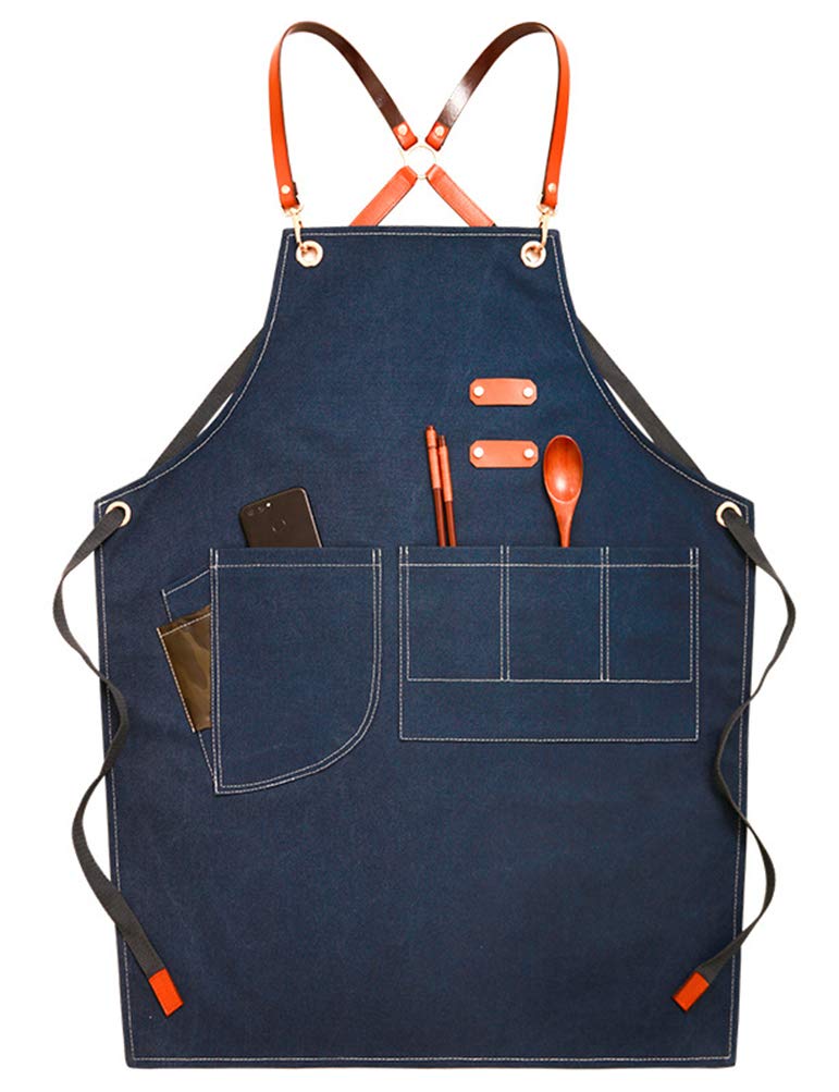 DSDZ Unisex Adjustable Multi-Pocket Denim Work Apron,for Chef, Kitchen, Coffee,BBQ and Studio