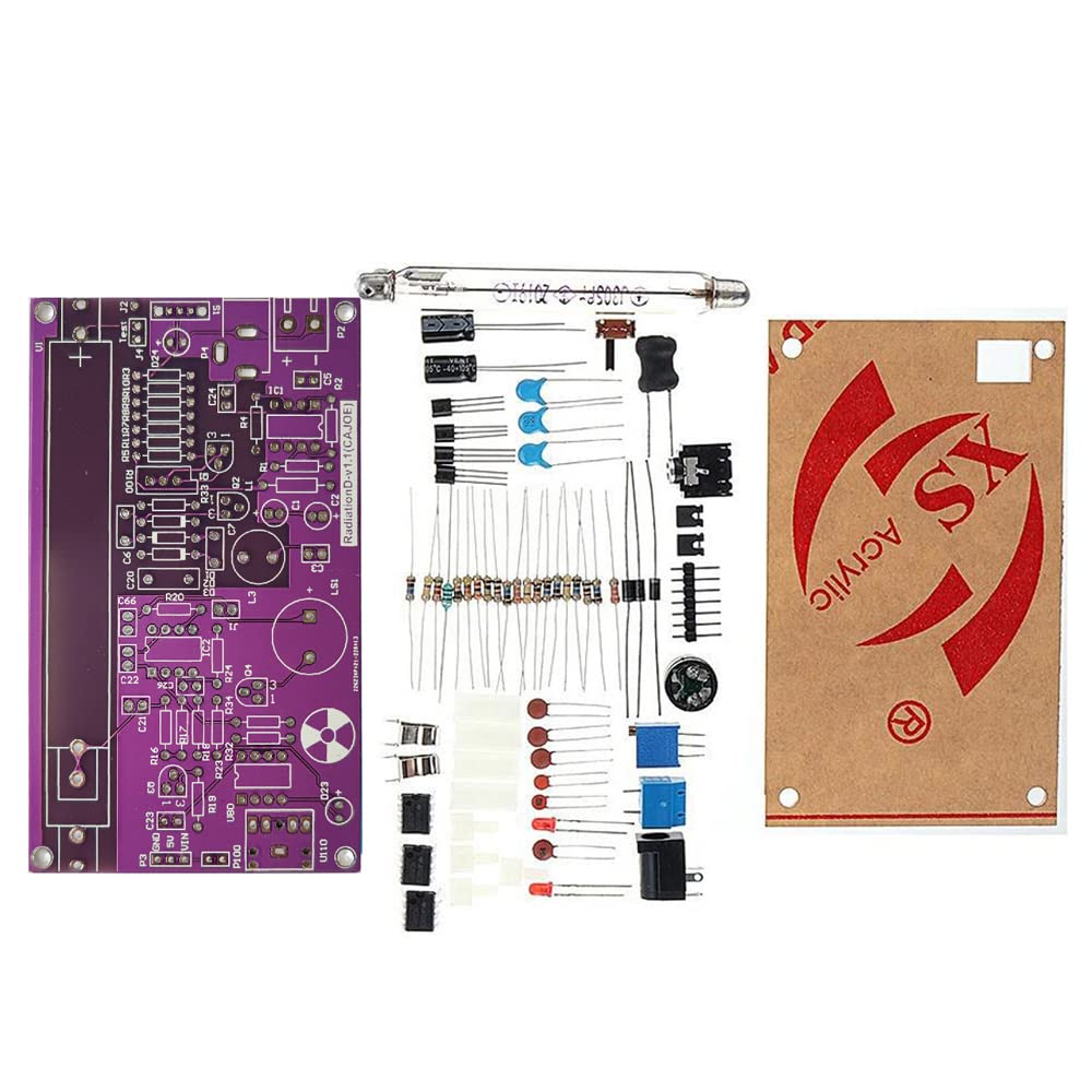 Graflsoa Unassembled DIY Purple Geiger Counter Parts Kit Module Nuclear Radiation with Sound and Light Alarm Function