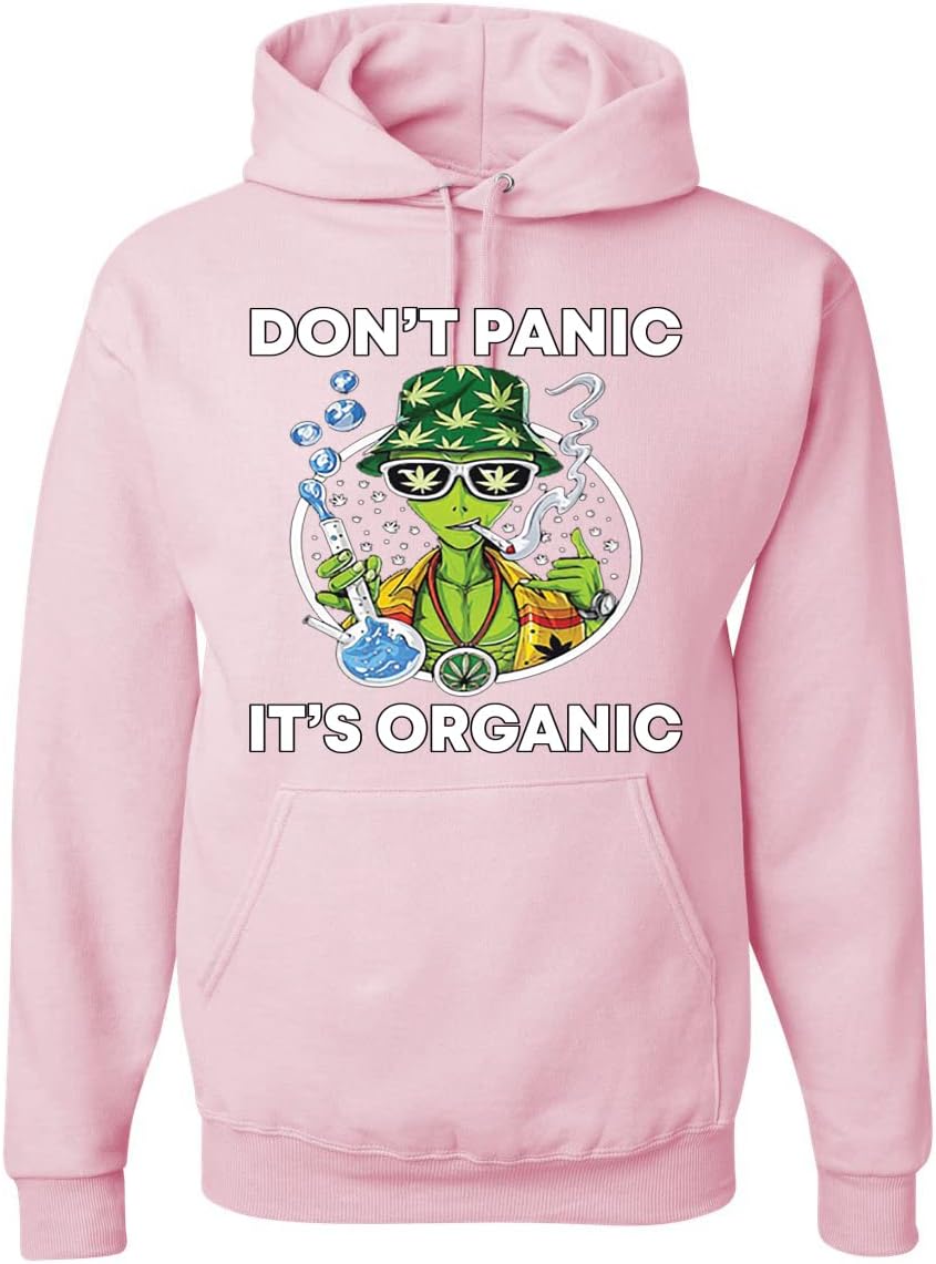 Wild Bobby Don’t Panic Its Organic Alien Trippy Weed Unisex Graphic Hoodie Sweatshirt