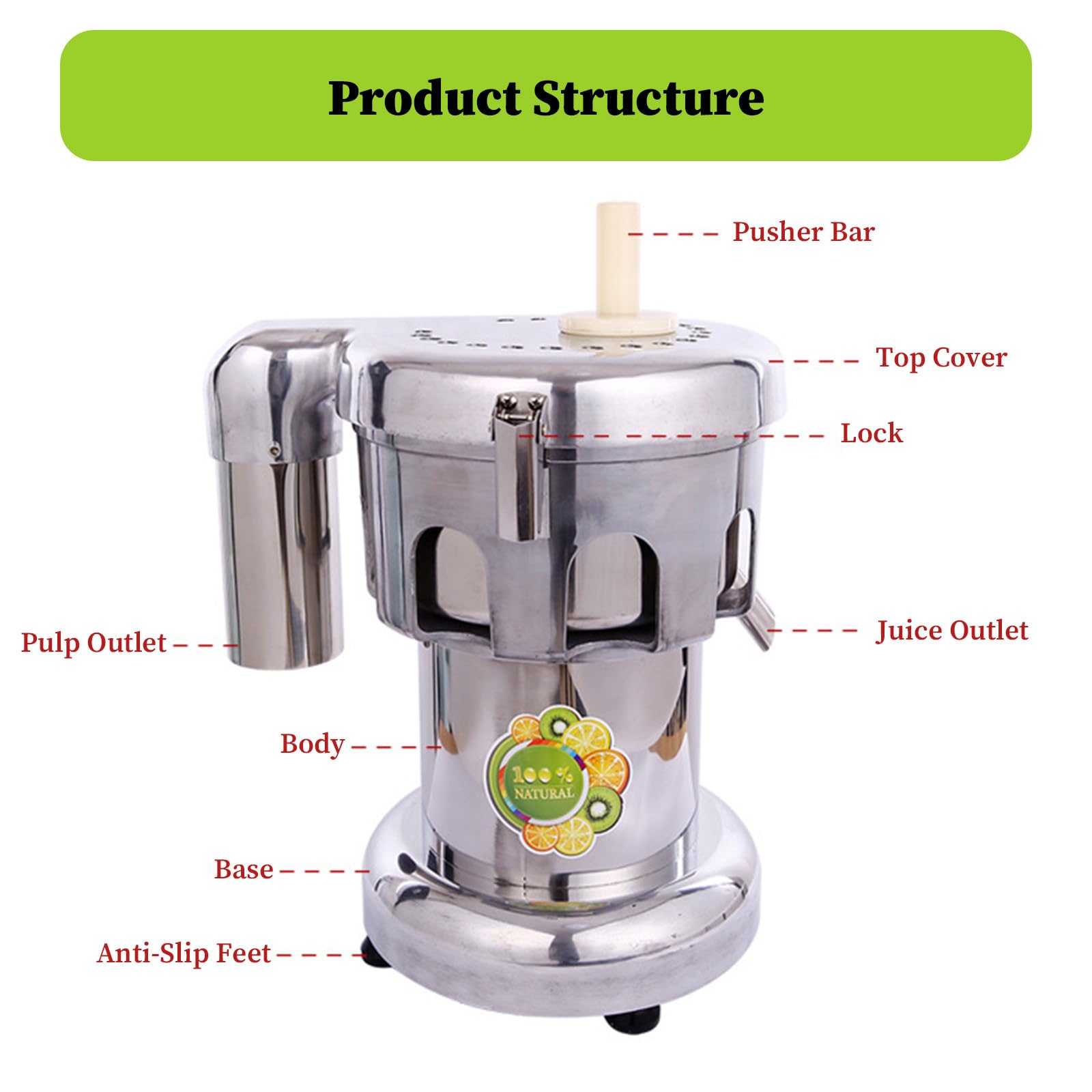 Estrattore di Succo Commerciale, Macchina per Succhi Centrifuga 550W, con la separazione a Basso Rumore e del residuo del Succo, per Succo di Arancia, Limone, Mela, Carota