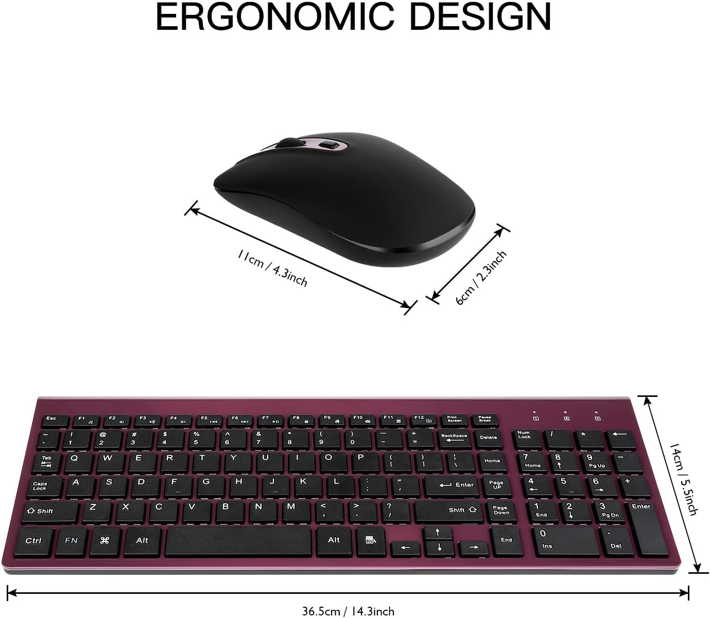 cimetech Wireless Keyboard and Mouse Combo, Compact Silent Ergonomic Scissor Switch Keyboard and Optical Mouse Set, 2.4G Lag-Free Cordless Keyboard Mice for Computer, Mac, Laptop, PC, Windows - Red