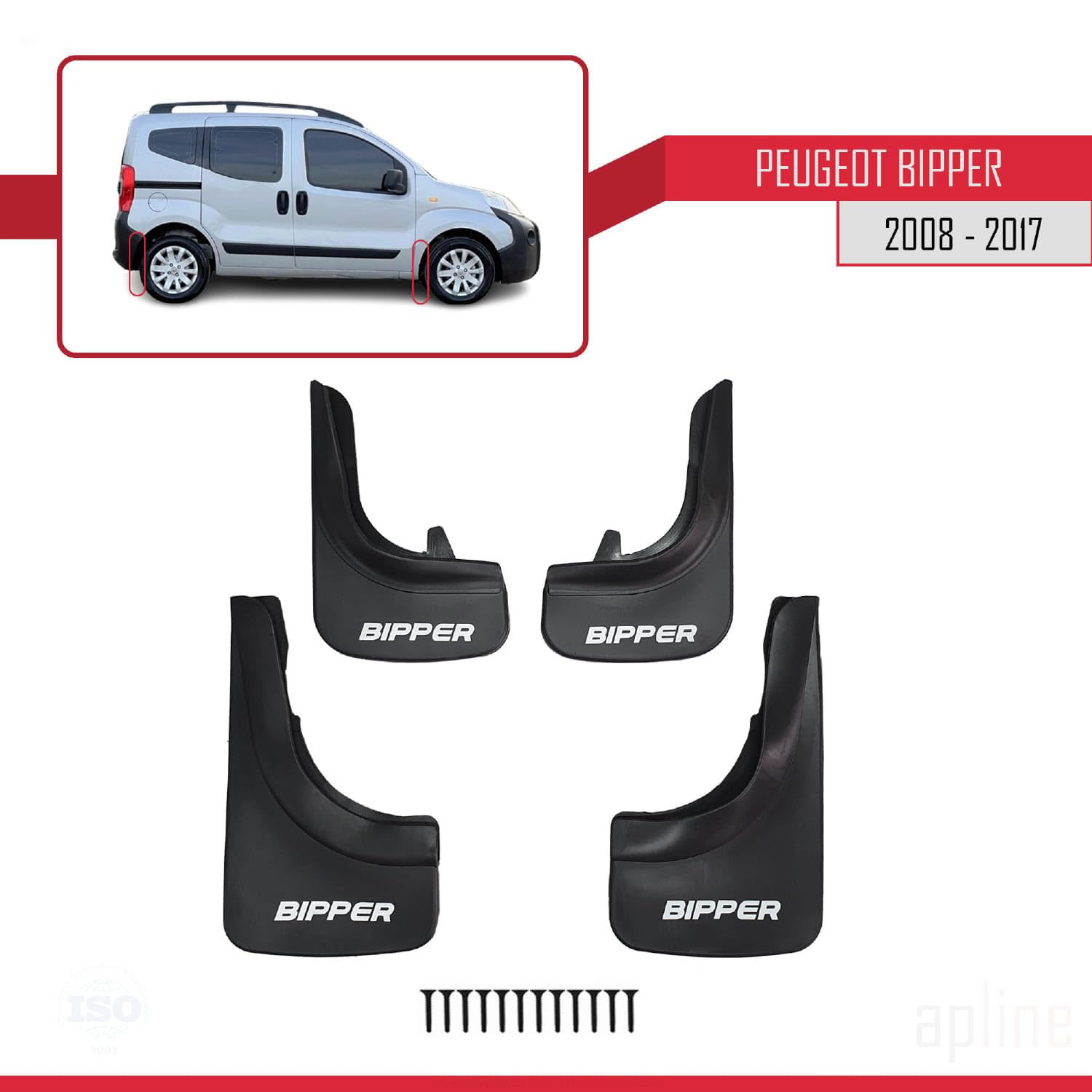 Compatible avec Peugeot Bipper 2008-2017 Jeu de Bavettes Garde-boue Avant et Arrière de Voiture 4 Pcs Noir