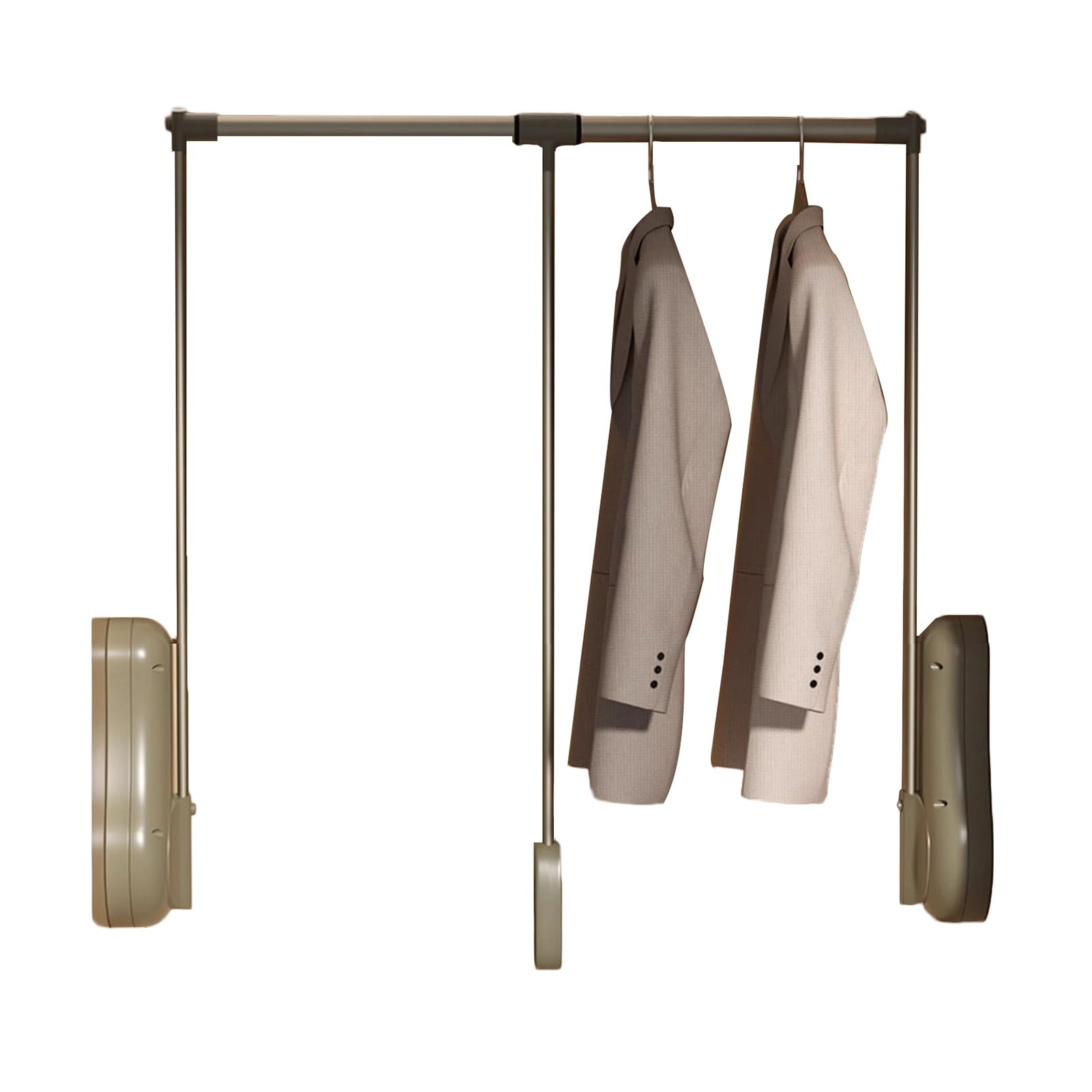 GTHTUHFD Pull Down Closet Rod With Two-Way Buffering And Easy-Grab Ring For Hanging Clothes Khaki-850-1150mm