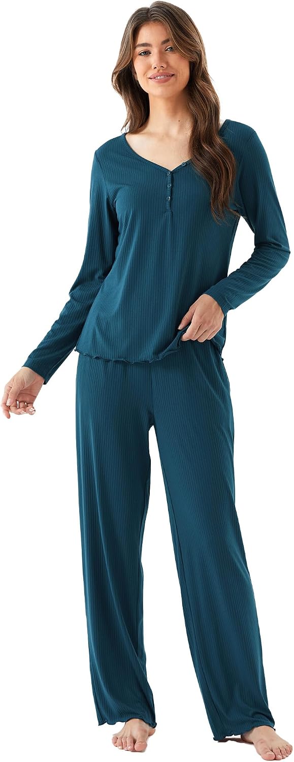 Bamboo Viscose Women's Pajama Sets Long Sleeve V Neck Sleepwear