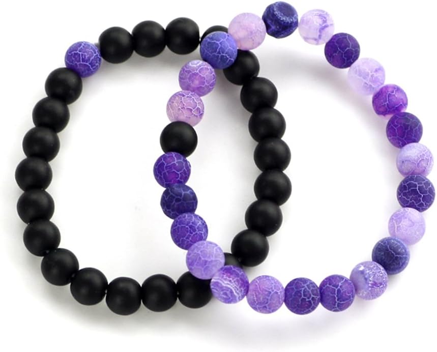 White Turquoise&Lava Volcanic Stones Couples His and Hers Couple Bracelet Distance Bracelet XIAOLI (Purple Fossil couple bracelet)