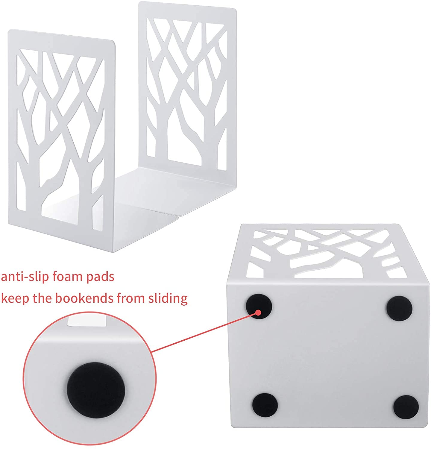 MSDADA Buchstütze 6 Paar Buchstützen aus Metall Buchhalter CD Regal Ordnerhalter DVD Dekorativer Buchstaender für Schwere Bücher Bücherstützen für Home Office Bücherstopper(Weiß)