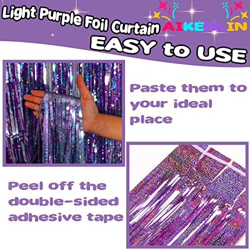 Image of 4 Pack 3.2Ft x 8.2Ft Light Purple Foil Fringe Curtain Backdrop, Metallic Tinsel Foil Fringe Streamers Curtains for Photo Booth, Birthday, Wedding, Disco, Halloween, Christmas Party Decoration