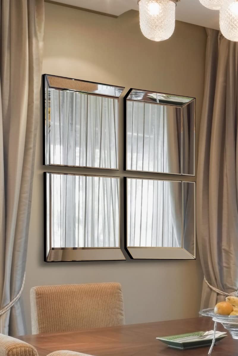 All Glass Modern 4 Panel Tray Design Wall Mirror 3ft6 x 5ft6