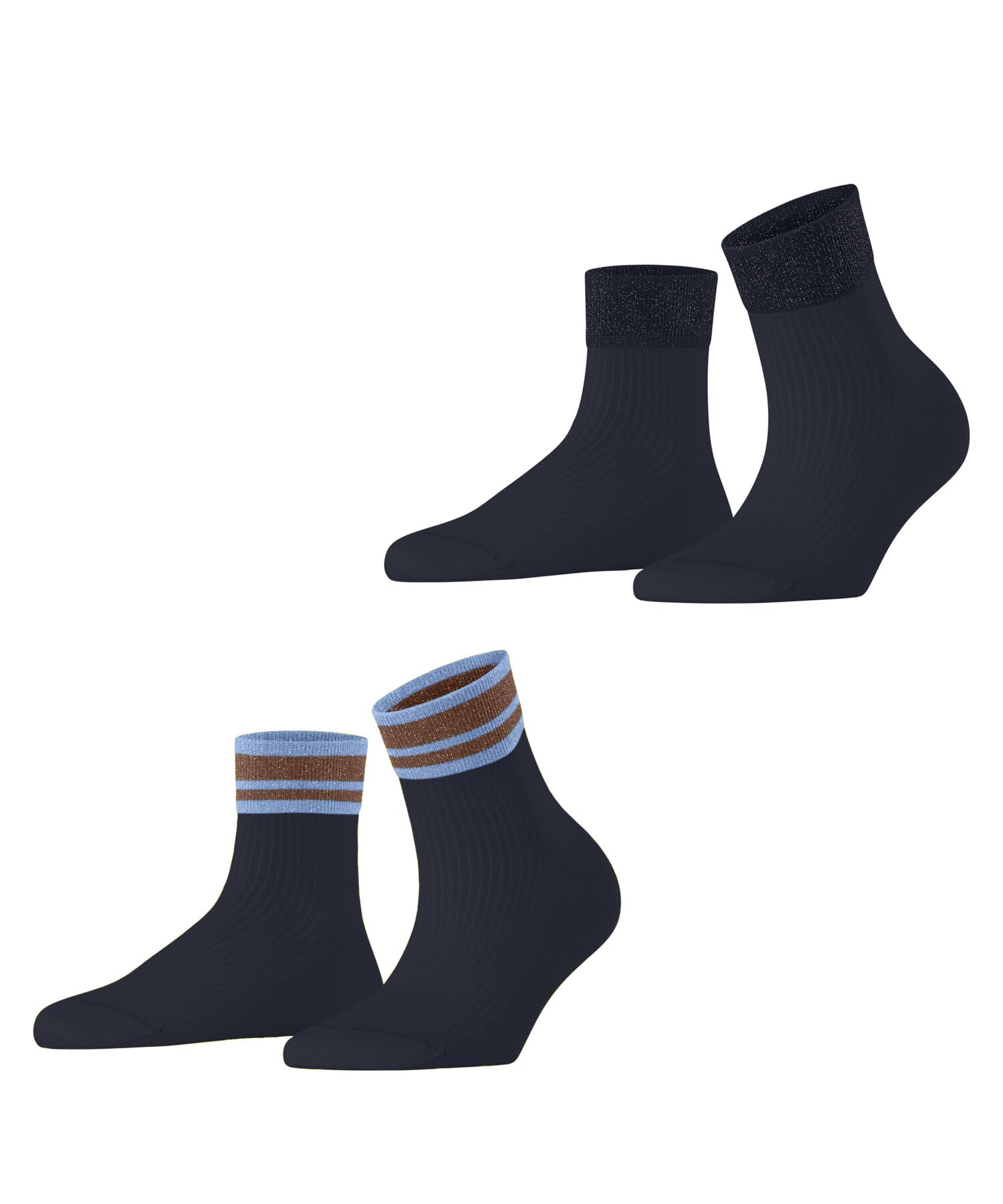 ESPRIT Women's Retro Glitter Multipack W Sso Cotton Patterned 2 Pairs Socks, Blue Space 6116, 2.5-5