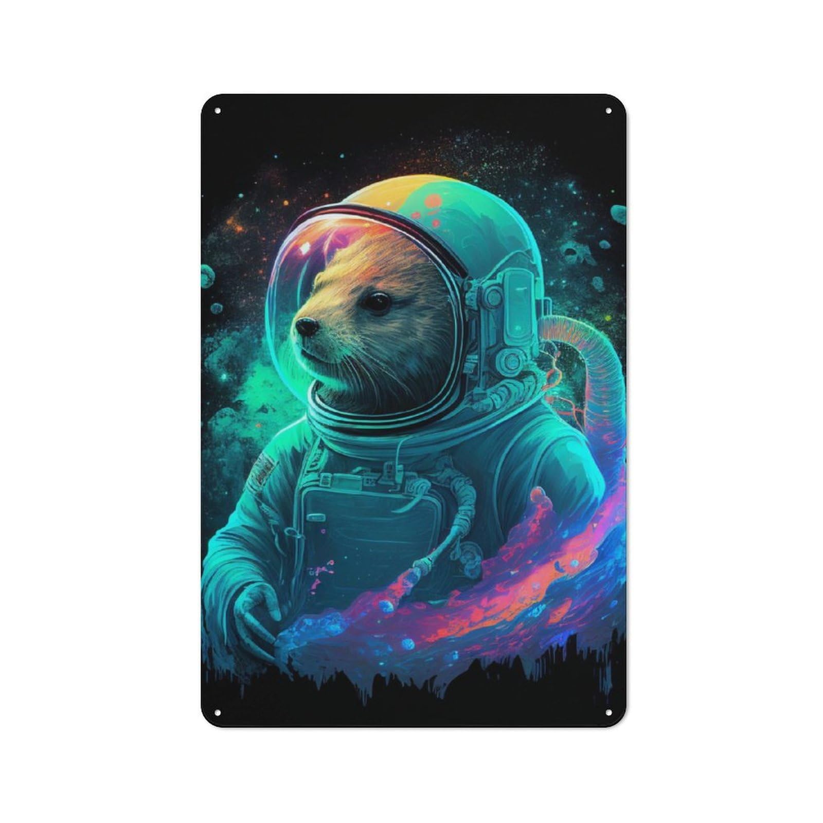 Junmoney Otter Astronaut Tin Wall Plaque 30X20cm With For Kitchen Or Home Bar, For Vintage Wall Decor Fans, For Garage And Workshop Walls