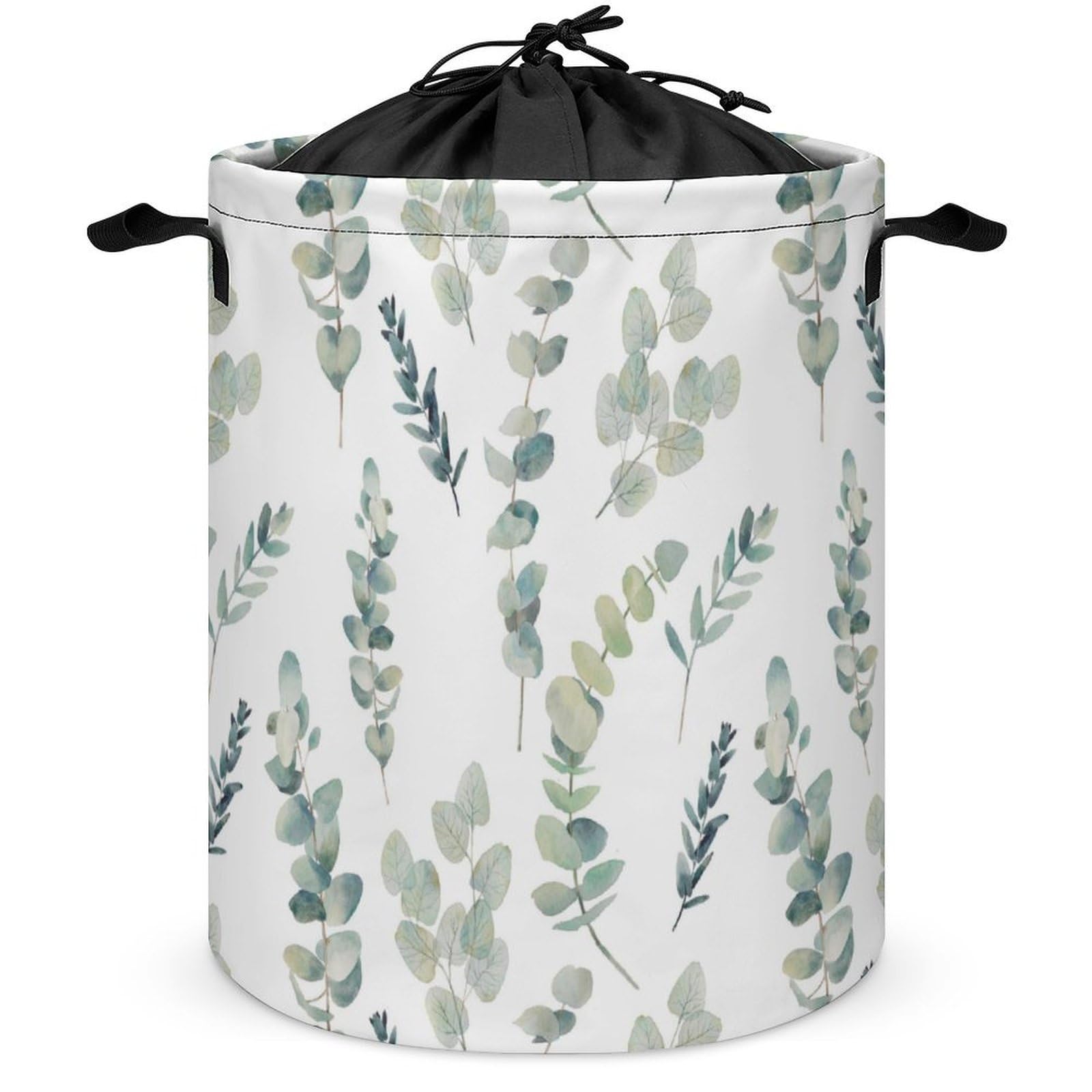 Qjjinxior Drawstring Laundry Hamper, Eucalyptus Leaves Laundry Basket, Washing Basket with Handle