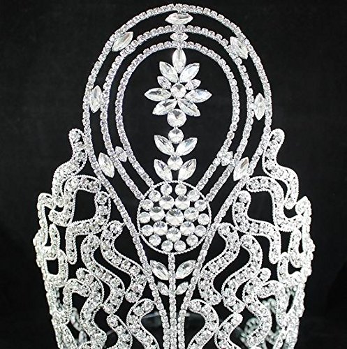Huge 10 Inches Tall Beauty Queen Crown Tiara Clear Austrian Rhinestone Crystal Pageant Headpiece T1415