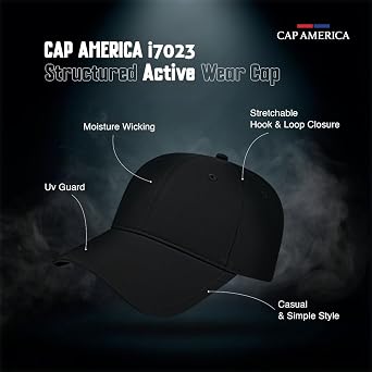 Cap America i7023 Structured Performance Cap w/ Hook & Loop Closure | Performance Polyester Fabric, Medium-Profile Six-Panel Design, UV Guard Protection, Bulk Packs Available