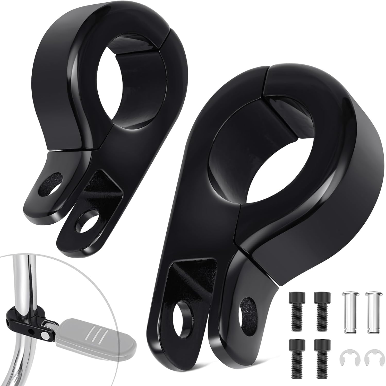 Benlari Highway Pegs P-Clamp Mount Kit, A3 Steel Motorcycle Foot Pegs Fit For 1" & 1.25'' Crash Bars Foot Bracket Clamp Compatible With Harley Touring Electra Road King Road Glide(Black)