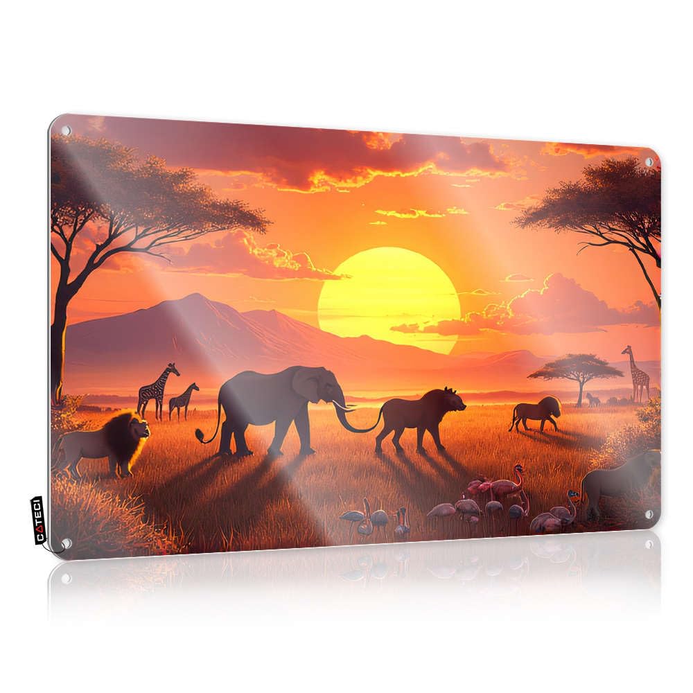 Fzfn Colour African Savannah At Sunset With Elephants, Lions, Giraffes, And Flamingos Decoration Farmhouse Decorative | Industrial Haves Hanging Art For Basement Living Room(20X30cm)