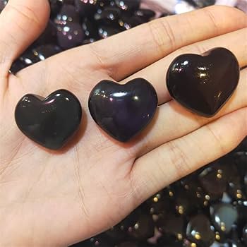 天然石ブラックシュガー水晶のハート　置物　台座付きNO.070402 天然石ブラックシュガー水晶のハート 置物 台座付きNO.070402