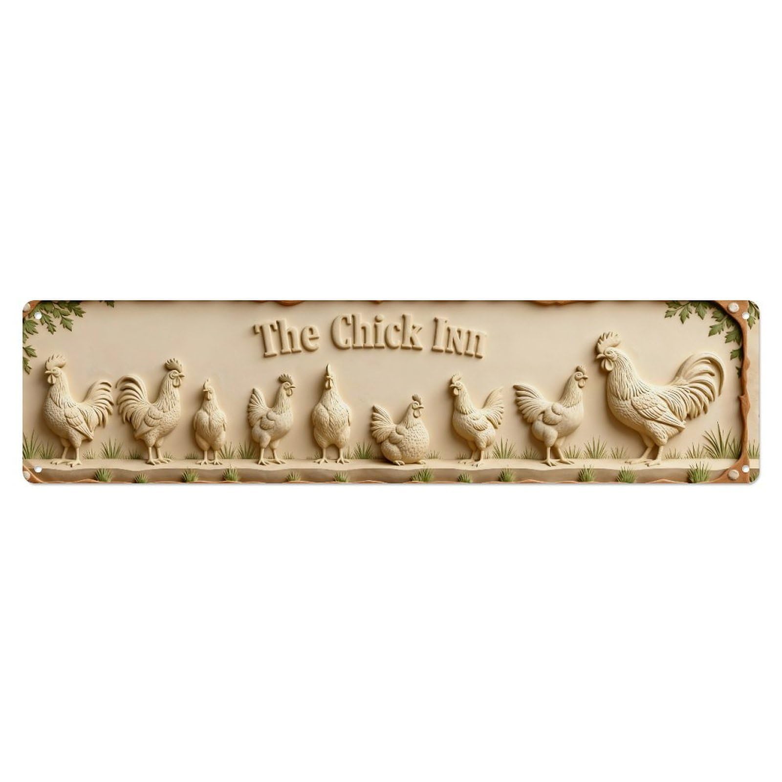 Chicken Rooster Hen Farmyard Scene Tin Sign Vintage Metal Sign Home Bar Garden Indoor & Outdoor Wall Decor Retro Metal Poster 4x16 Inch