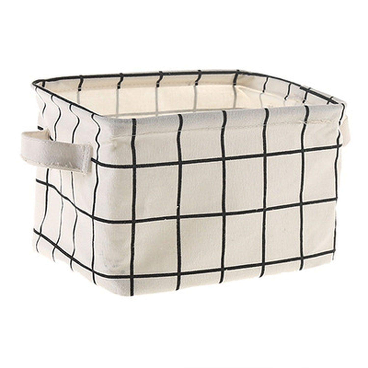 whale-fall Cotton Line Storage Box Mini Colorful Folding Kids Toy Debris Snacks Desktop Storage Basket Organization,20 13 CM,White Lattice