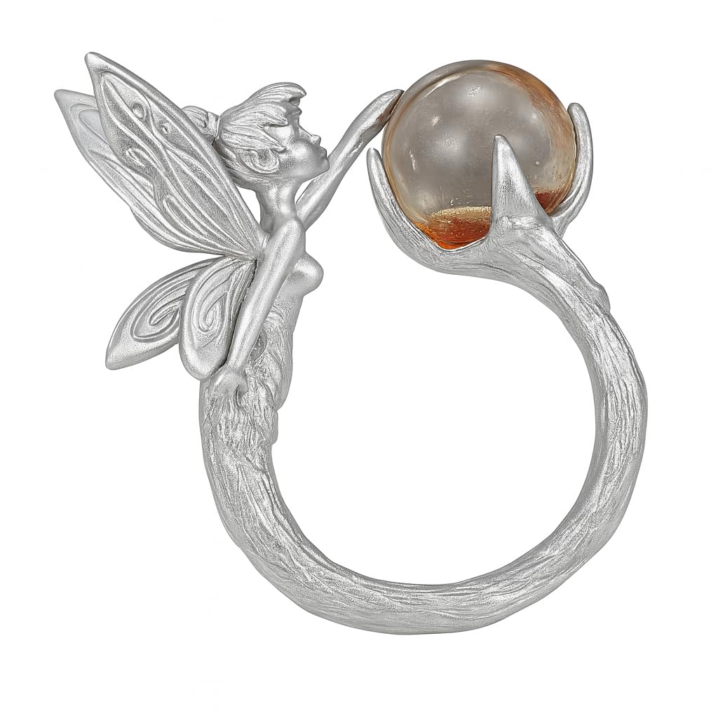 Generisch Anello realizzato a mano in argento 925 con sfera di quarzo fantasma naturale (trasparente con inclusioni), motivo elfo, fantasia, fiaba