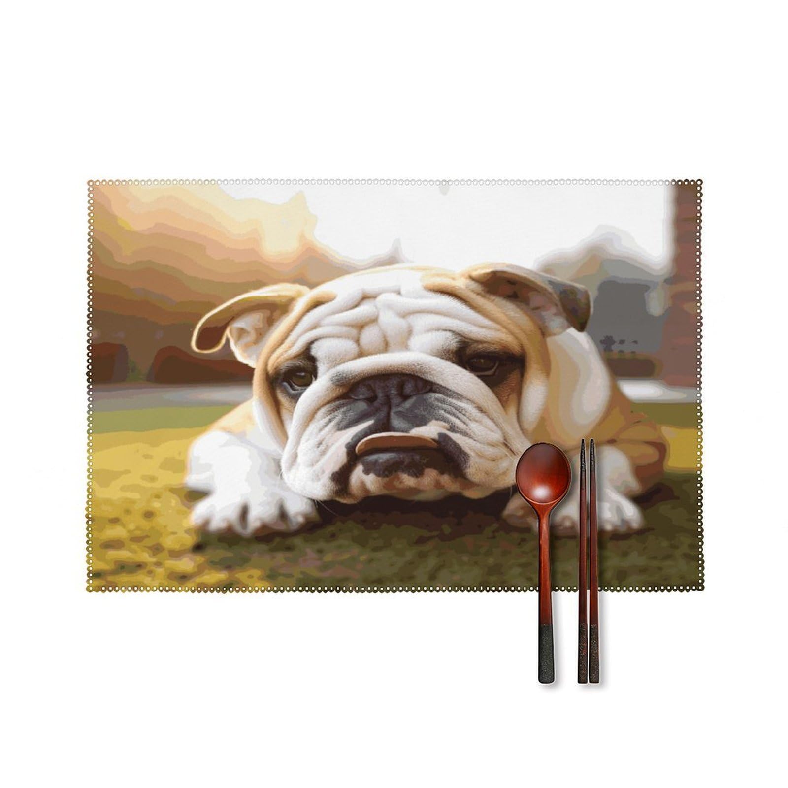 Fekiloot Style Cute Bulldog Puppy Placemats Set Of 6,Table Mat