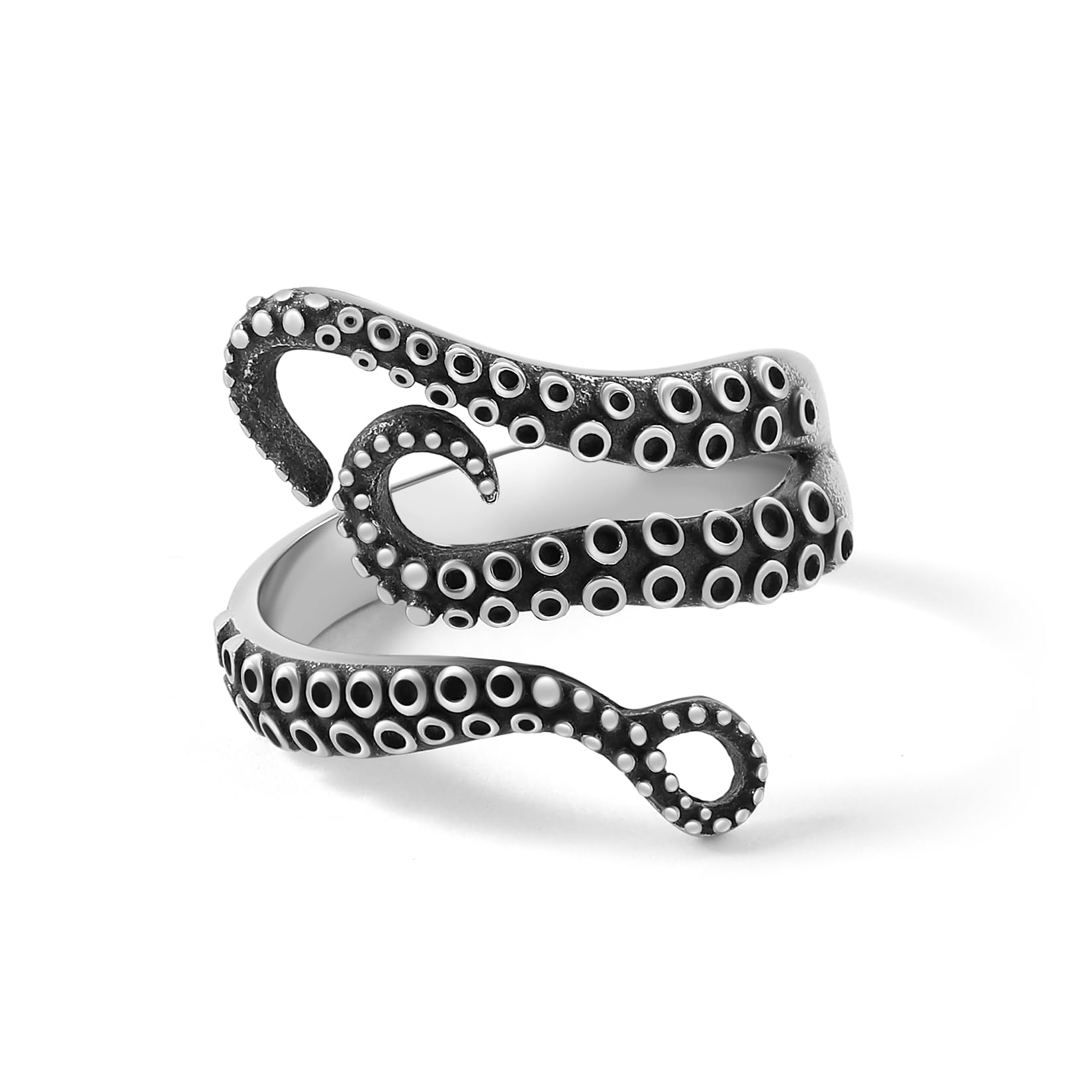SA SILVERAGE Stainless Steel Octopus Ring Vintage Adjustable Mens Jewelry Punk Goth Cool Rings for Women Men Party Wedding Band Sea Monster