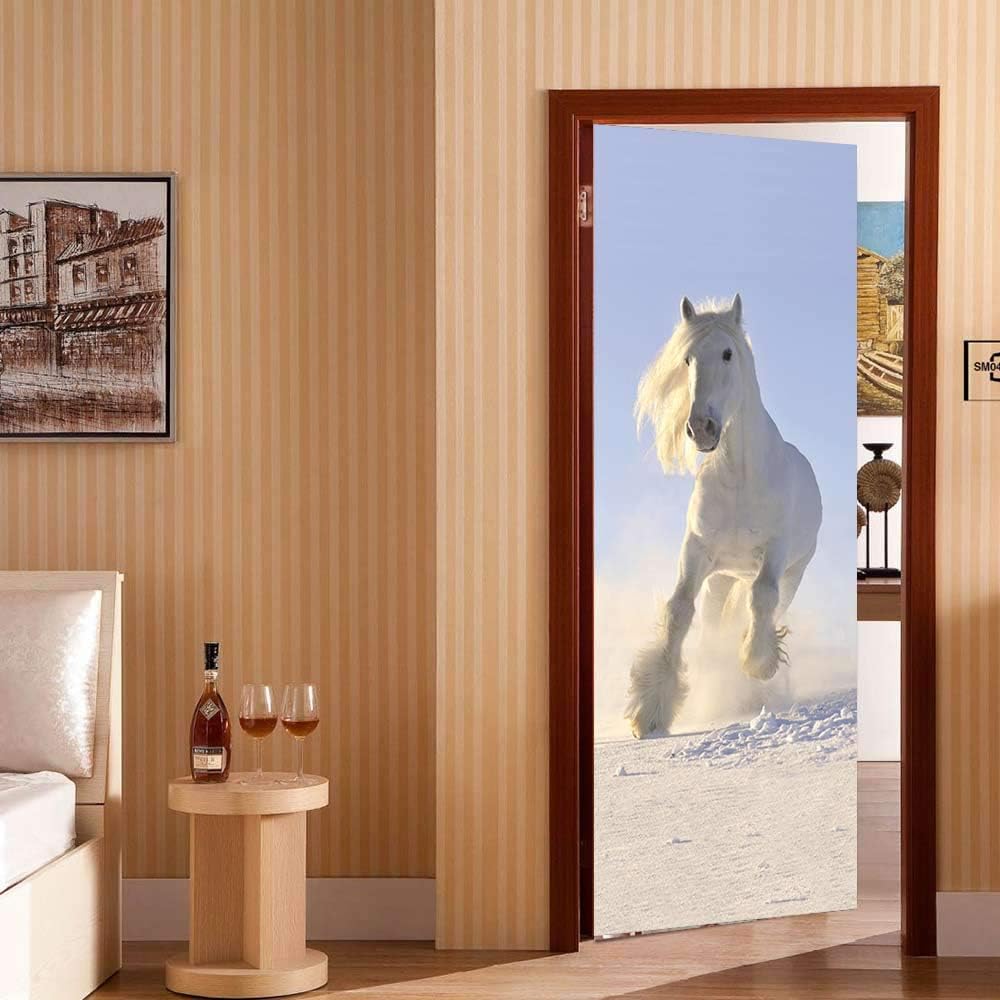 Modern Art Horse Door Mural Sticker, Peel and Stick Vinyl Refrigerator Cover/Wrap Sticker, Removable Wallpaper for Home Decor, 30.3x78.7inch/77x200cm, T131-77