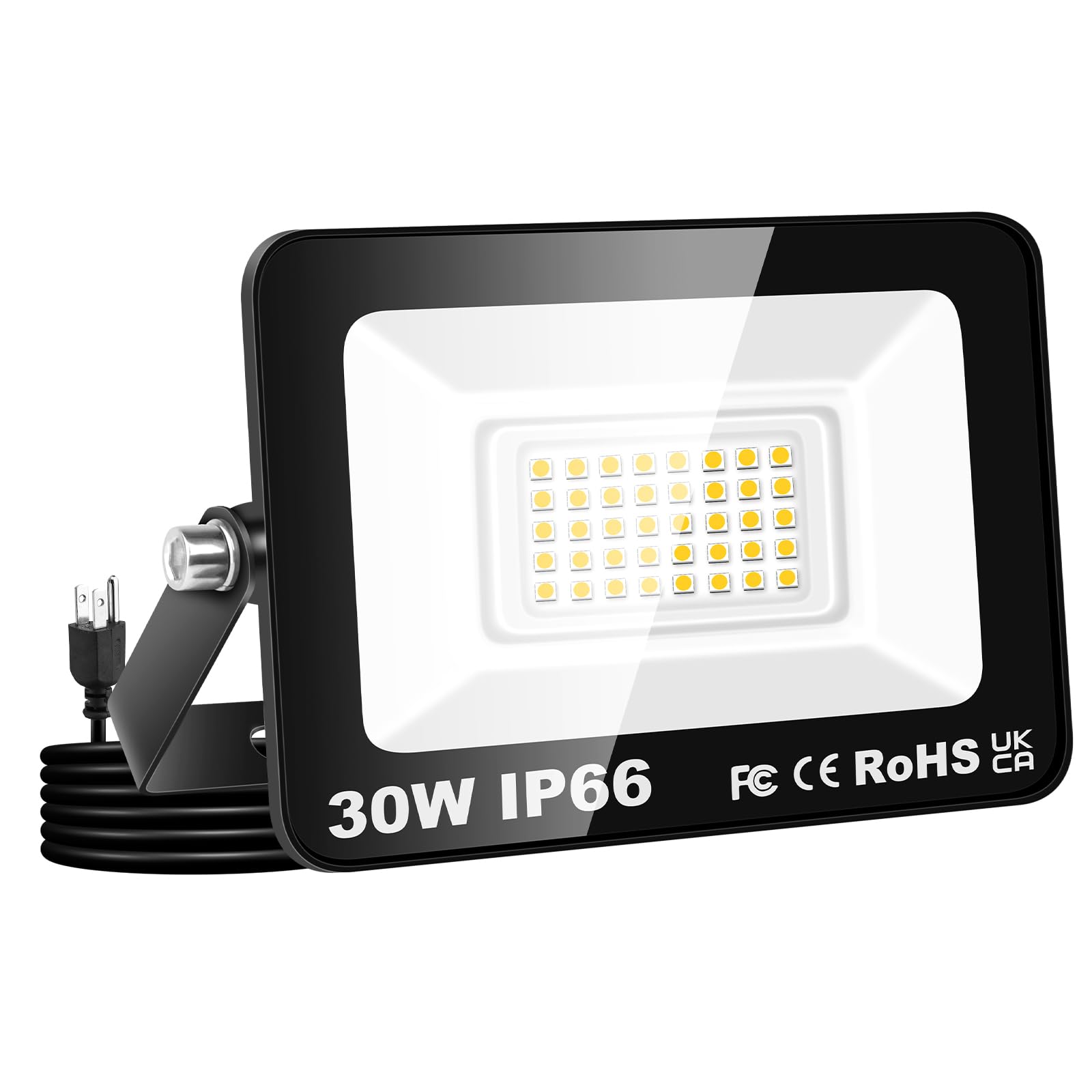 Willpower Outdoor LED Floodlights 30W 3000LM, Flood Lights with Plug, LED Security Lights 3000K Warm White Job Site Work Lamp IP66 Waterproof for Garden Garage Yard Lawn Court Workshop Patio