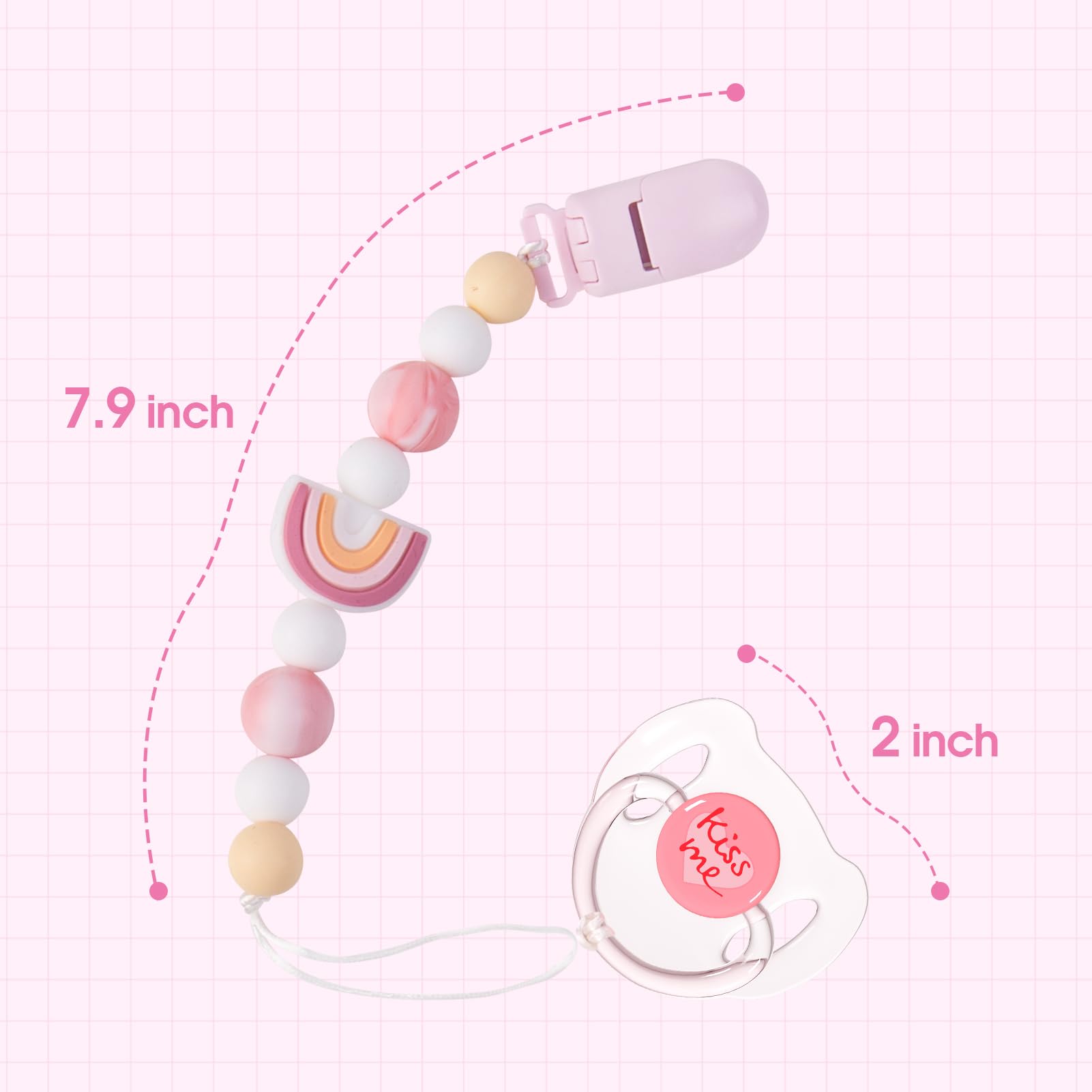 Clips para chupete Rebron Baby Dolls Soportes de chupete Clips de silicona Paci con Paci magnético - Rosa 6