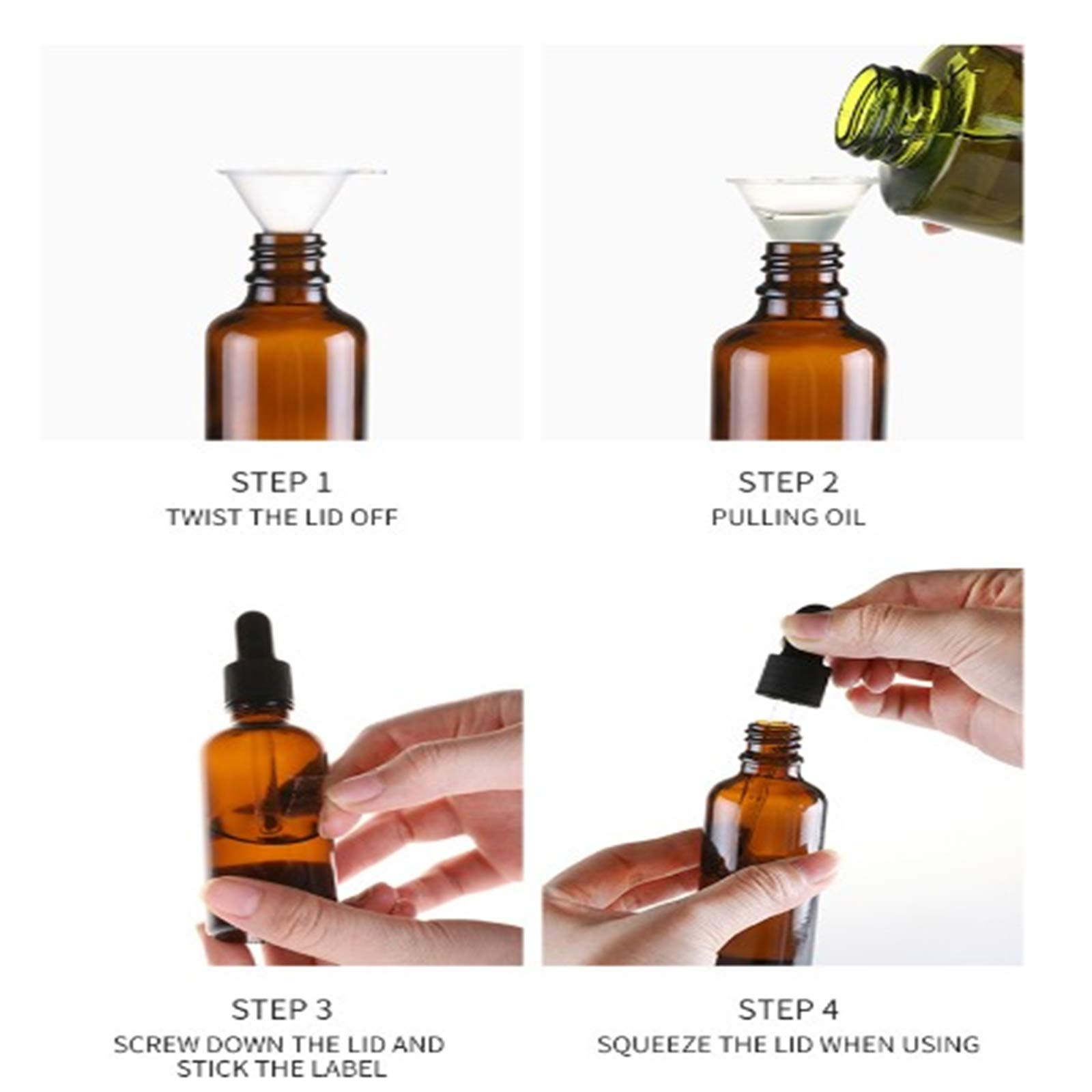 Leere Tropfflasche Bernstein ätherisches Öl Glas Aromatherapie Flüssigbraun 10-100 Ml Tropfen Für Massage Pipettenflaschen Nachfüllbar(Size:50ml)