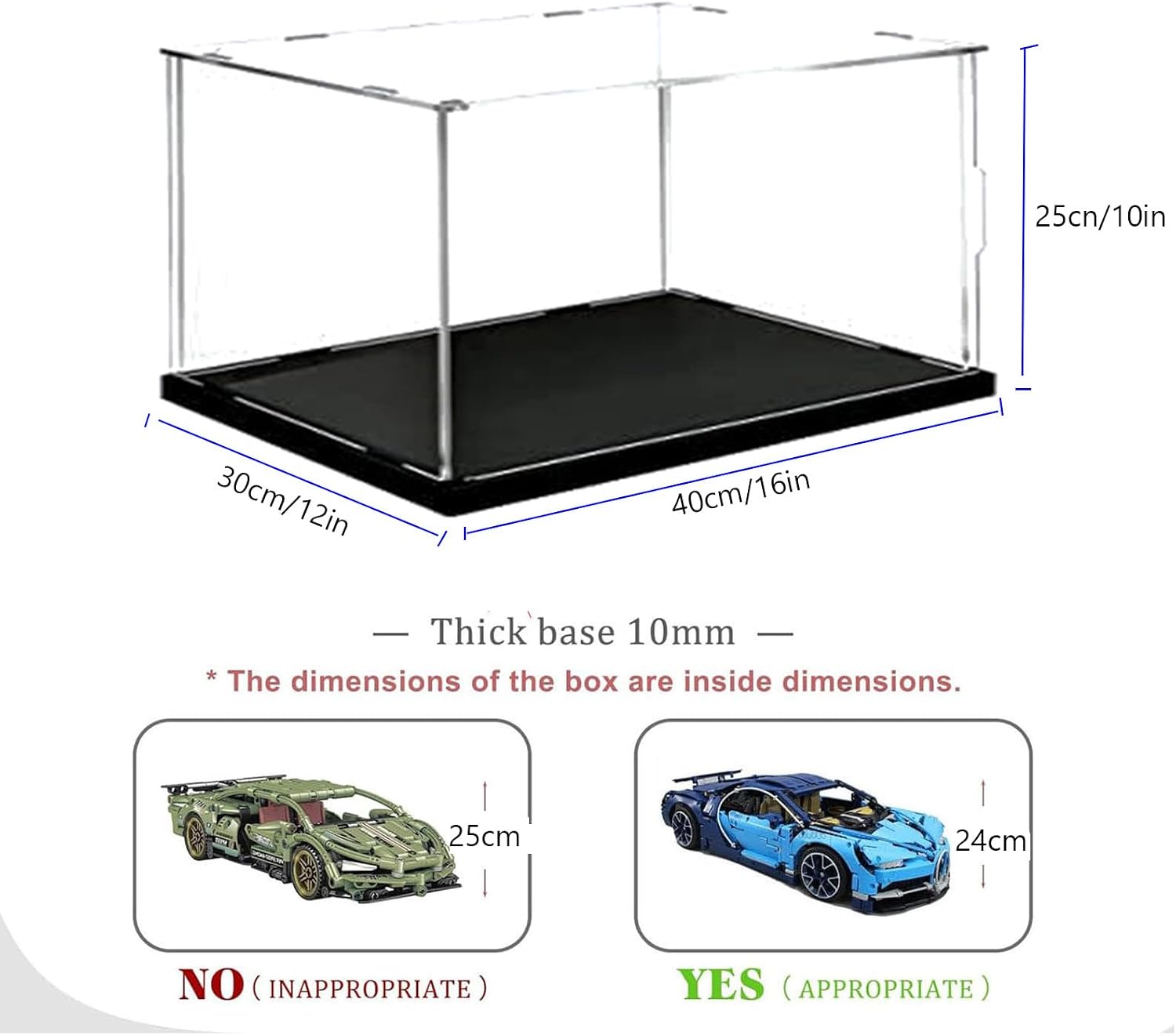 3MM Thick Clear Acrylic Display Case , Thicken Base, DustProof, for Collectibles, Lego 76419 42158 21060 41757(Black Base, 40x30x25cm/16x12x10in)