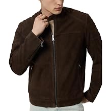 Mens Suede Leather Cafe Racer Jacket, Slim Fit Style