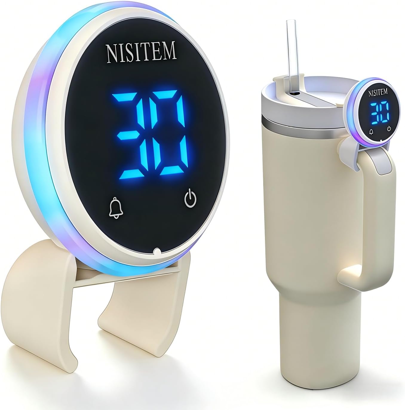 Drink Water Reminder for Stanley Cup 2.0 30oz 40oz – Water Bottle Reminder to Drink, Hydration Tracker Timer Clip, Smart Water Reminder Device, LED Beep Alert, USB-C Stanley Accessory