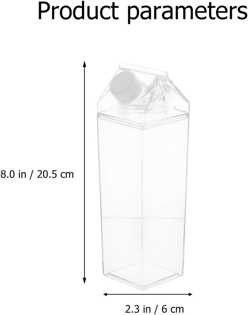 Hemoton 2Pcs Clear Water Bottle Milk Carton Shaped Water Bottle Reusable Plastic Juice Beverage Milk Cup For Outdoor Climbing Travel Or Camping 500ml