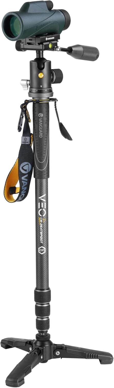 Vanguard VEO2SCM-264TBP120T Carbon Fiber Monopod with Tri-Stand Feet and VEO BP-120T Ball Head with Built-in Smartphone Holder Dark Grey