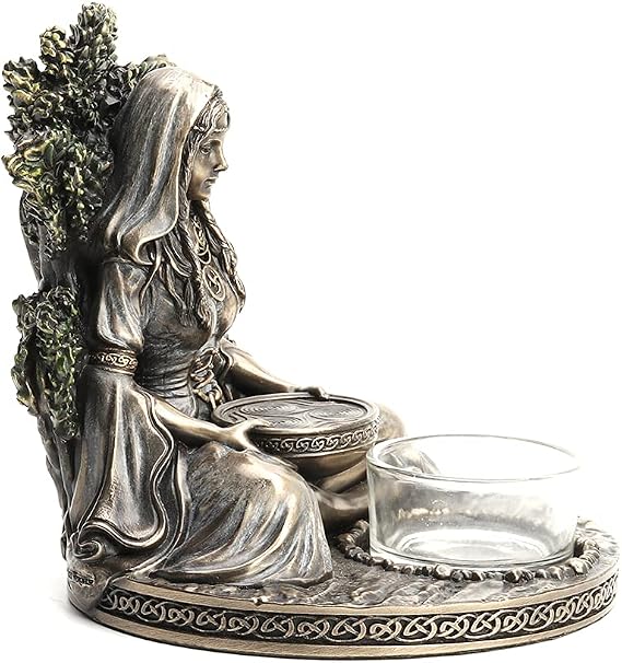 Veronese Design 4 7/8 Tall Celtic Goddess Danu Tealight Candle Holder Cold Cast Bronzed Resin Sculpture Wiccan Home Decor Figurine Collectibles