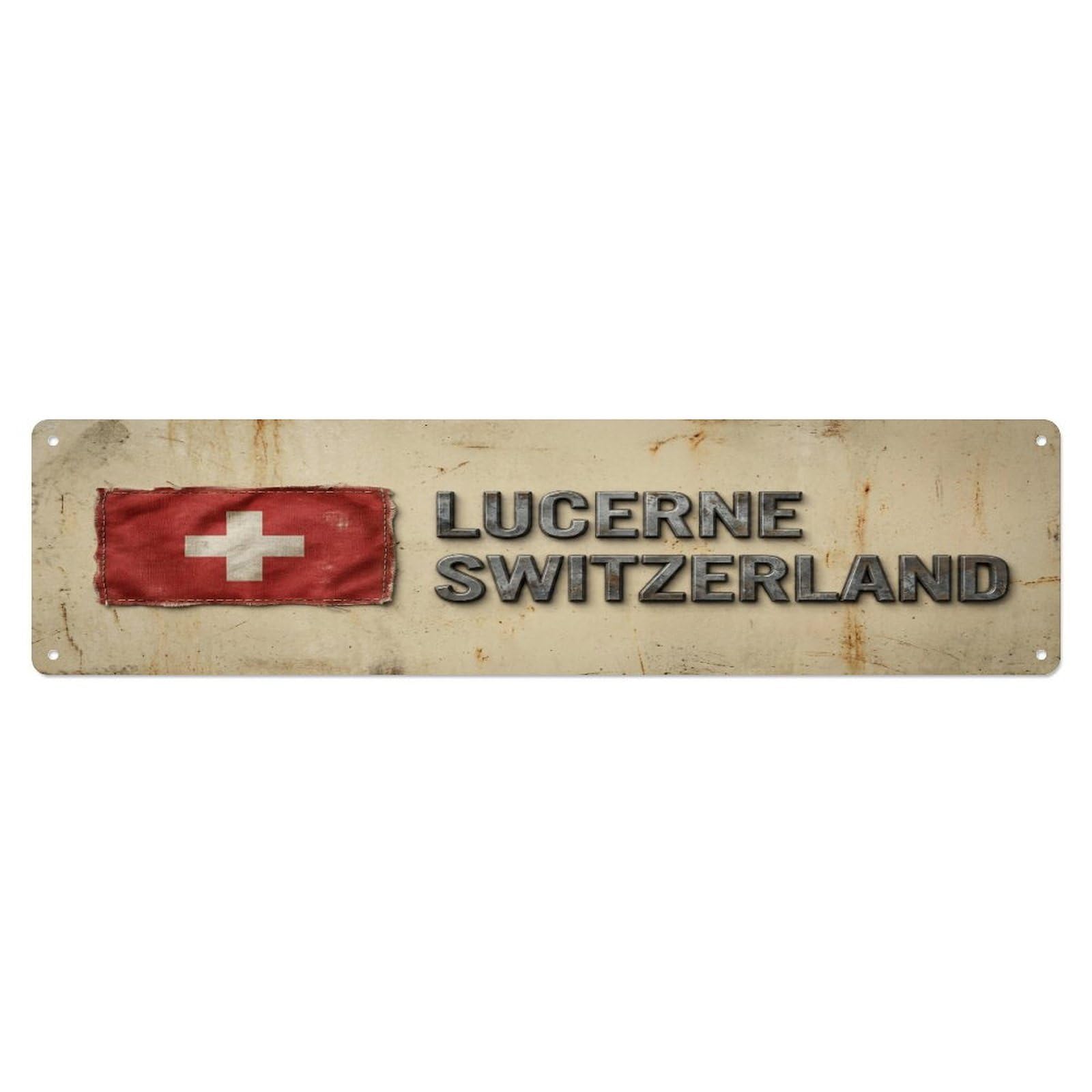 Tgrcjimh Style Metal Tin Sign Vintage Lucerne Switzerland Flag Decor Rustic Travel