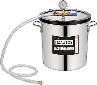 HZAUTOS 5 Gallon Vacuum Chamber Stainless Steel, Tempered Glass Lid Pressure Degassing Chamber for Resin Casting, 18.9L, for Degassing Silicones and Essential Oils, Perfect for Wood Stabilization