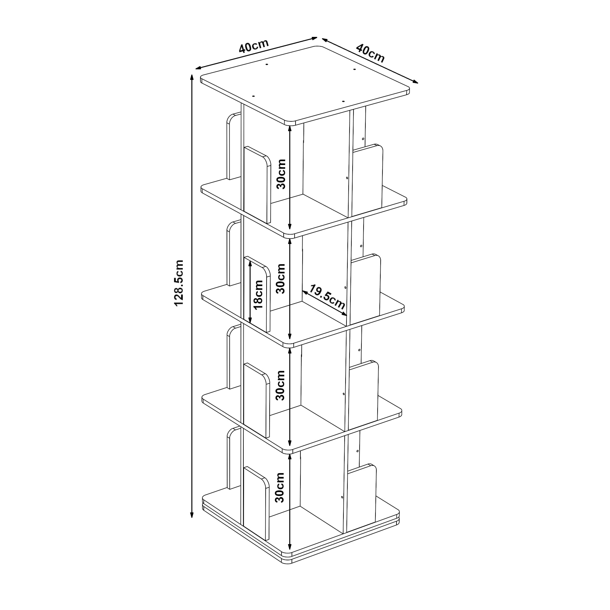 [en.casa] Libreria Girevole per Cameretta Scaffale Rotante per Bambini con 4 Livelli Mobile Porta Libri Salvaspazio 129 x 40 x 40 cm Effetto Rovere