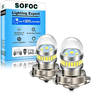 SOFOC P26S LED バイクヘッドライト 6-30V 6V/12V/24V 1000LM 白 2個 | DC専用 • 6V 12V 24V対応 • スクーター＆モペッドヘッドライト • 拡散＆集光バランス • 24+6 高性能チップ • S3電球