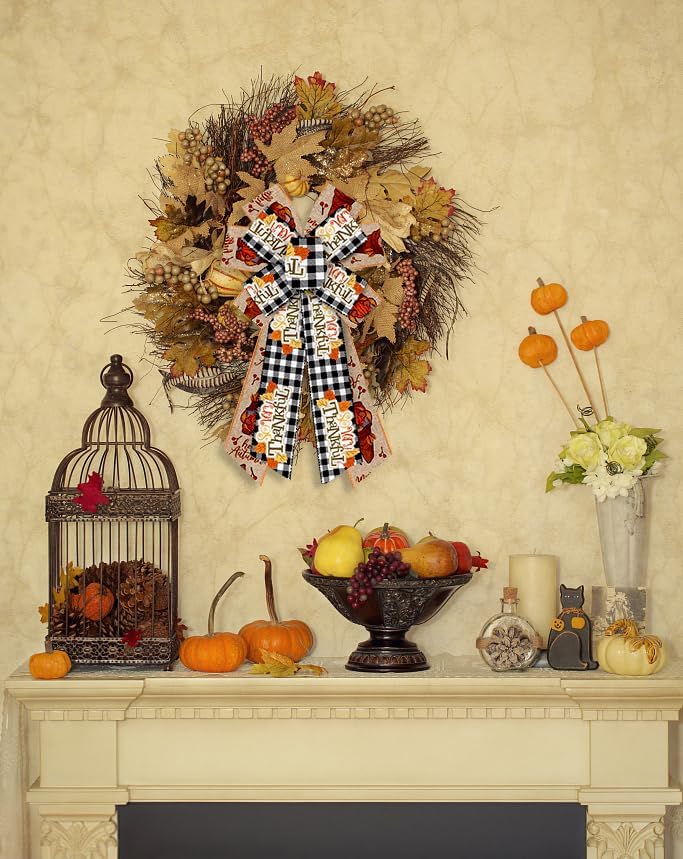 Miniatura 5 de Threetols 2 rollos de cintas de 10 yardas con borde con alambre de otoño, cinta de arpillera a cuadros blancos y negros de 2.5 pulgadas, hojas de