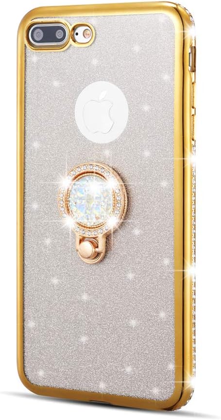 UEEBAI Case for iPhone 6 iPhone 6S, Glitter Soft TPU Case with Shining Diamond 360 Degree Rotatable Ring Kickstand Ultra Slim Shockproof with Lanyard for iPhone 6/6S - Gold