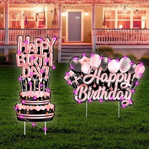 Rose Gold LED Birthday Yard Signs Set Cover