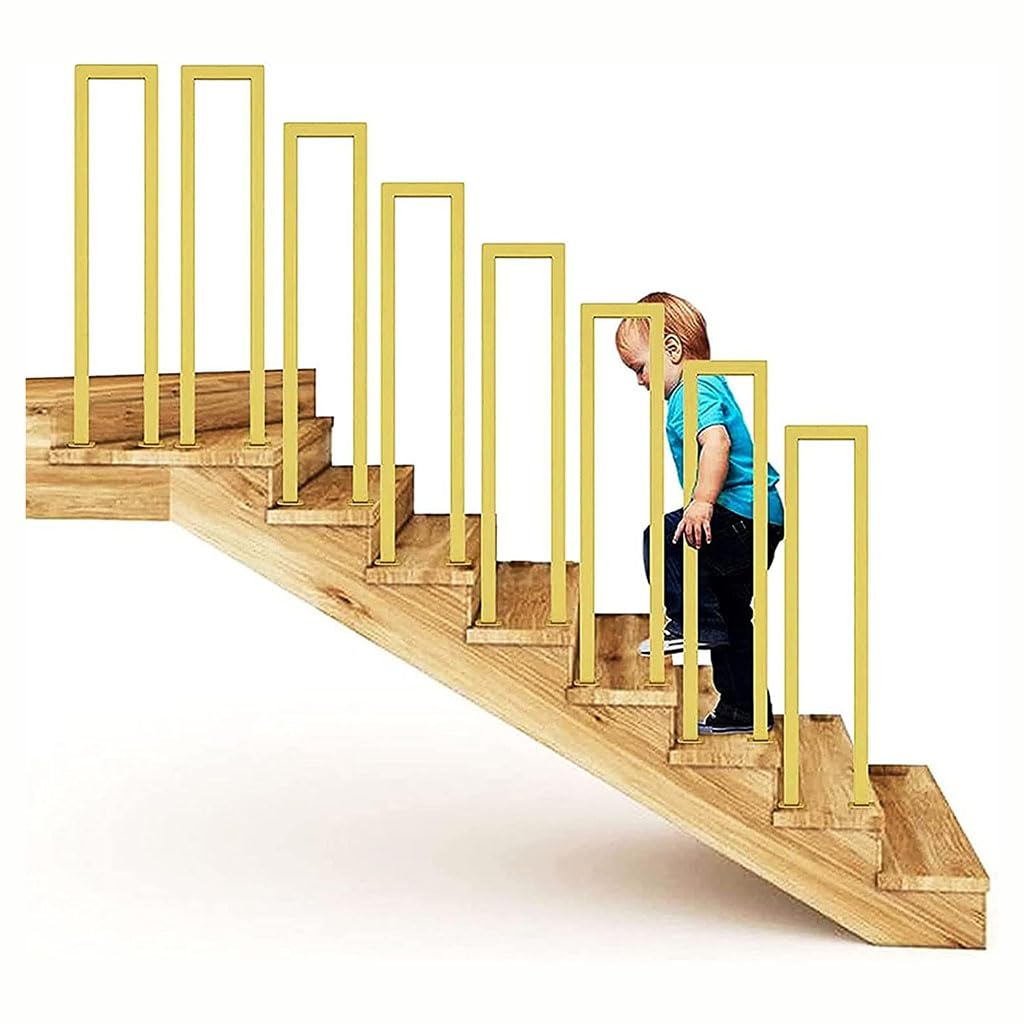 Gold Stair Railing,Industrial Stairs Handrail,Wrought Iron Staircase Railing for Indoor Outdoor Steps,Non-Slip Grab Rail for Garden Loft Corridor Safety Hand Rail Support Ro(Size:2.78ft/85cm)